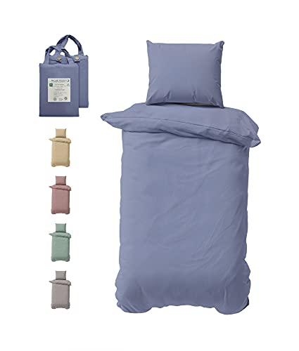 BLUE MOON Bio Baumwolle Mako-Satin Bettwäsche - Bettbezug - Hochwertige Bettwaren aus 100% Baumwolle - Bettwäsche-Set - 1x Bettbezug 155x220 cm und 1x Kopfkissenbezug 80x80 cm Blau von BLUE MOON