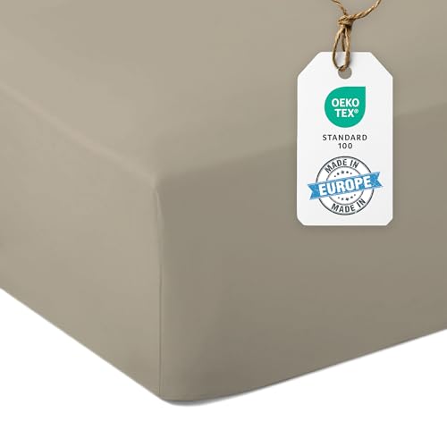 Blue Moon Spannbettlaken Mikrofaser Spannbetttuch Spannbetttücher Atmungsaktiv Hypoallergen Anti-Milbe 30cm Steghöhe Maschinenwaschbar - Made in EU (Sand, Spannbettlaken 90x200cm 2er-Pack) von BLUE MOON