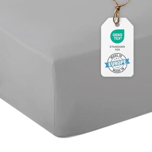 Blue Moon Spannbettlaken Mikrofaser Spannbetttuch Spannbetttücher Atmungsaktiv Hypoallergen Anti-Milbe 30cm Steghöhe Maschinenwaschbar - Made in EU (hellgrau, Spannbettlaken 90x200cm 2er-Pack) von BLUE MOON