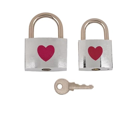 Liebesschloss Silber mit rotem Herz (Set 2 Vorhängeschlösser) Liebesschlösser mit 1 Schlüssel Valentinstag (Zwei Silberschlösser - 1 Schlüssel) von BLUECHOLON