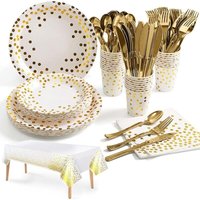 141Stück Weißgold Partygeschirr,Partyzubehör Pappteller Set,Wiederverwendbar Papier Geschirr Set einschließlich Tischdecke Teller Becher Servietten 141Stück Weißgold Partygeschirr,Partyzubehör Pappteller Set,Wiederverwendbar Papier Geschirr Set einschließlich Tischdecke Teller Becher Servietten von BLUEDEER