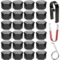 20 Stück Universal 17mm Kunststoff Nut Abdeckkappe Schraube Auto Mutter Covers Bolt Radkappen mit 3 stück Abziehhaken (Schwarz) von BLUEDEER