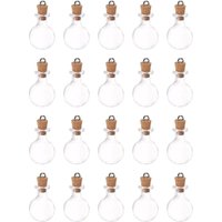 Bluedeer - 20Stk Mini Glas Flaschen mit Korkstopfen Oblate Rund Geformt Winzige Glasgefäße Klein Glasflaschen Klare Wunsch mit Ring für Handwerk von BLUEDEER