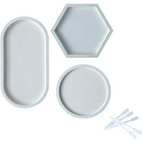 3 Stück Harz-Tablett-Form, Untersetzer-Harzformen aus Silikon für Harzguss, runde und quadratische Epoxidharz-Gussformen für Untersetzer, Teetablett von BLUEDEER