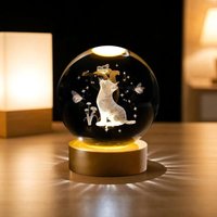 3D Kristallkugel Nachtlicht, Glaskugel-Nachtlampe mit Holzsockel, Katzen-Kristallkugel, Katzen Kristallkugel Ornamente, Geschenke für Männer, Frauen, von BLUEDEER