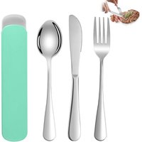 Camping Besteck 3 Stück, Edelstahl Campingbesteck mit etui, Wiederverwendbare, Reisebesteck für Unterwegs Camping Picknick (Grün) von BLUEDEER