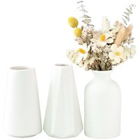 Weiße Keramikvase, Pampasgrasvase 3er, modern Boho rustikale Deko 15cm von BLUEDEER
