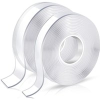 Bluedeer - Doppelseitiges Klebeband Transparent - Stark Haftendes Nano-Gewebeband (2 Rollen: 1mm x 20mm x 5m + 2mm x 20mm x 3m) Wiederverwendbar & von BLUEDEER