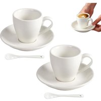 Espressotasse aus Porzellan mit Untertasse und Löffeln aus Edelstahl, Espresso-Schnapsbecher, 80 ml, Weiß( 2 Stück mit2 Löffeln) von BLUEDEER
