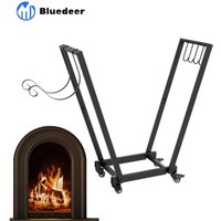 Kaminholzregal mit Rollen 79 x 30 x 81 cm – Feuerholzregal für Garten & Terrasse – Metall schwarz – inkl. Anzündholz- & Werkzeughaken von BLUEDEER