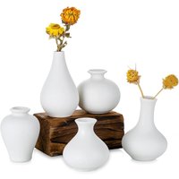 Kleine Weiß Keramik Vasen 5er-Set, Mini Handmade Keramikvasen für Deko von BLUEDEER
