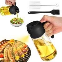 Ölsprüher 2 in 1, Ölspray für Heißluftfritteuse 500ml, Ölsprüher für Speiseöl mit Silikonpinsel und Flaschenbürste, Öl Sprühflasche Glas,Öl Spray, von BLUEDEER