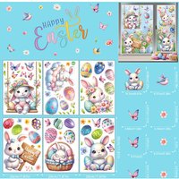 Ostern Aufkleber Fenster,6 Blätter Fensteraufkleber für Oster,Fenstersticker Ostern Selbstklebend mit Ostereier Hase,Fensterdekoration für von BLUEDEER