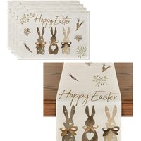 Bluedeer - Ostern Tischläufer Und Tischsets Set, Frühling Tischdecke Platzsets Abwischbar Tisch Platzdeckchen, rutschfest Ostern Kaninchen Tischdecke von BLUEDEER