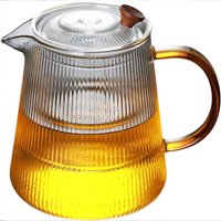 Teekanne gestreiftes Glas mit Griff verdickter hitzebeständiger 1000ml von BLUEDEER