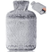 Wärmflasche mit Weichem Bezug –Auslaufsicher 2L Groß Wärmflaschen mit Känguru-Tasche,Naturkautschuk +Bettflasche Flauschig,Handwärmer für Kinder & von BLUEDEER