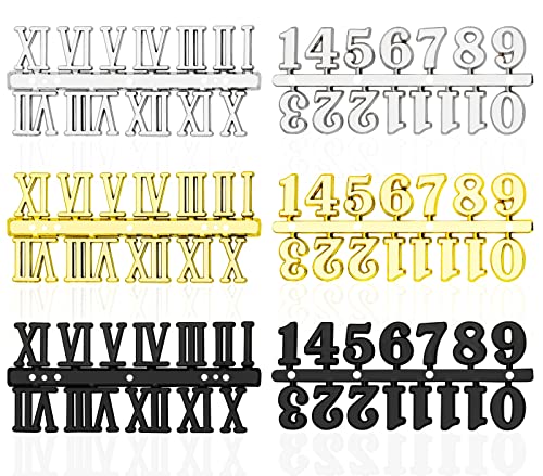 BLUESEABUY 6 Stücke Ziffern für Wanduhr Uhrenziffer Kit mit Arabischer und Römischer Nummer Ziffern Schwarz Silber Gold DIY Digital Uhren Nummern für Design Ersatz Reparatur Uhren von BLUESEABUY