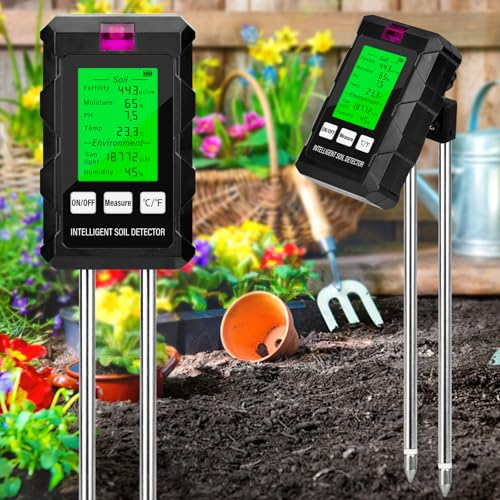 6 in 1 Bodenmessgerät Feuchtigkeitsmessgerät Pflanzen PH Messgerät Erde mit pH Luftfeuchtigkeit Bodenfruchtbarkeit Temperatur Sonnenlicht mit LCD-Display Bietet Eine Umfassende Lösung für Gartenpflege von BLUESEABUY