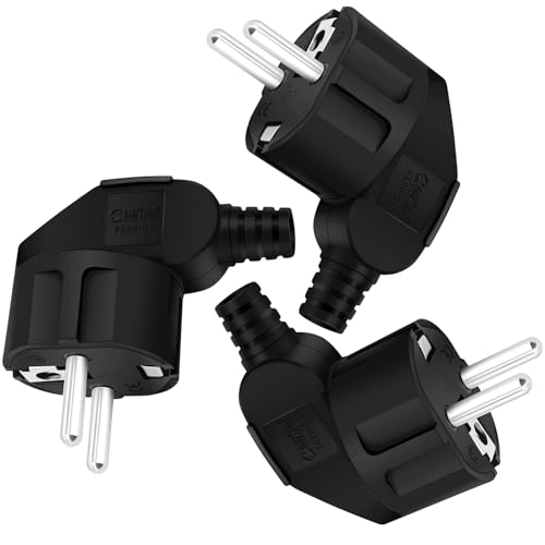 BLUESEABUY 3 Stück Schuko Stecker Winkelstecker Schuko Schutzkontakt Stecker mit Knickschutztülle von BLUESEABUY