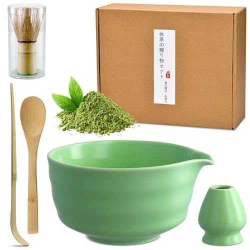 BLUESEABUY Matcha-Set, 5 Stück Japanisches Matcha-Set, Matcha Tee Set mit Matcha Schale Besenhalter Matcha Schneebesen und 2 Matcha Löffel Geschenk für Matcha-Liebhaber von BLUESEABUY