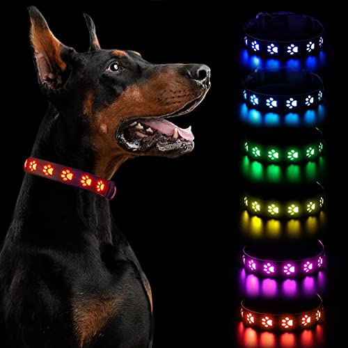 Hundehalsband Leuchtend USB Aufladbar Wasserdichtes LED Leuchthalsband Hund breit mit 7 Farbwechsel für Kleine Mittlere Große Hunde langhaar Einstellbar Sicherheit Hundehalsband, 30-40cm, S von BLUESEABUY