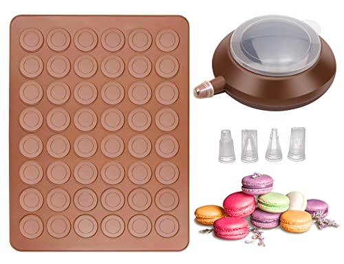 Macarons Backmatte aus Silikon 48 Mulden Antihaftbeschichtet Macaron Silikonmatte Silikonform mit Dekorationsstift, 4 Düsen Makronenplatte BPA Frei Makronenformen für Cupcake, Dessert, 38 x 28cm von BLUESEABUY