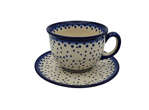 BLUESTAMP Bunzlauer Keramik Handbemalte Tasse mit Untertasse 200 ml, Dekor FS-040 von BLUESTAMP