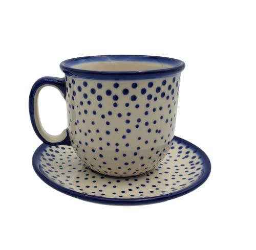 BLUESTAMP Bunzlauer Keramik Handbemalte Tasse mit Untertasse 280 ml, Dekor FB-040 von BLUESTAMP