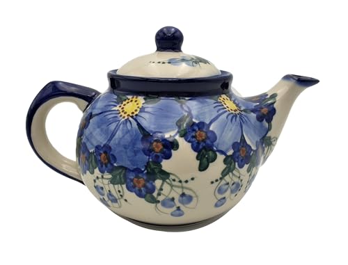 BLUESTAMP Klassische Handbemalte Bunzlauer Keramik-Teekanne 900 ml, ART. von BLUESTAMP