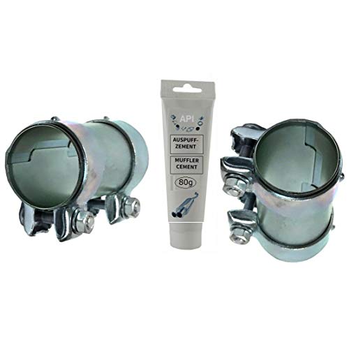 2x Auspuff Universal Rohrverbinder 50x 54.5x125mm Doppelschelle + Cement von BLUETECH