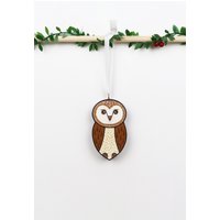 Handgemachte Schleiereule Weihnachtsschmuck Bemalte Holzdekoration von BLUETOUCANUK