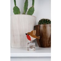 Rotkehlchen - Freistehend Vogel Dekoration Bücherregal Deko Regal Ornament Holz Vogelbeobachter Geschenk Für Mama Cottagecore von BLUETOUCANUK