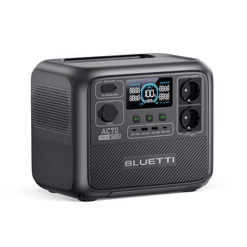 BLUETTI Tragbare Powerstation AC70, 768Wh LiFePO4 Solargenerator mit 2 1000W (Power Lifting 2000W) AC Ausgänge, 100W Typ-C, 45 Min. Schnellladung von 0-80%, für Reise, Camping, Stromausfall von BLUETTI