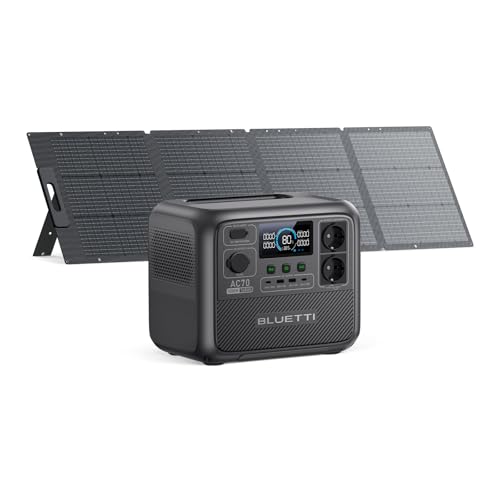 BLUETTI Tragbare Powerstation AC70 mit 200W Solarpanel, 768Wh LiFePO4 Solargenerator mit 2 1000W (Power Lifting 2000W) AC Ausgänge, 100W Typ-C, 45 Min. Schnellladung von 0-80%, für Reise, Camping von BLUETTI