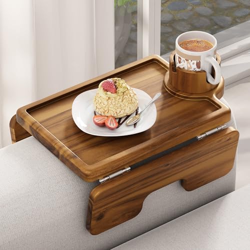 BLUEWEST Couch Getränkehalter Tablett & Sofa Arm Tablett - Großer 2-in-1 Akazienholz Clip On Tablett Tisch mit 360° Getränkehalter auf Armlehne, Doppel SS304 Scharniere, rutschfest, flexible Passform BLUEWEST Couch Getränkehalter Tablett & Sofa Arm Tablett - Großer 2-in-1 Akazienholz Clip On Tablett Tisch mit 360° Getränkehalter auf Armlehne, Doppel SS304 Scharniere, rutschfest, flexible Passform von BLUEWEST