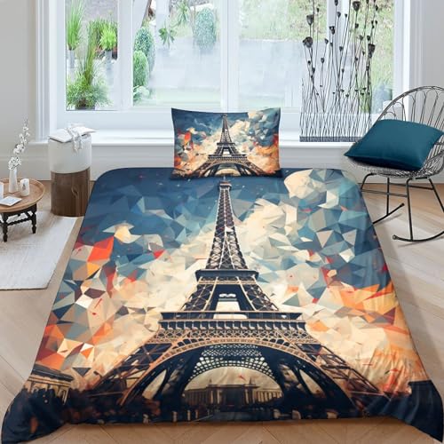 BLUEZY Eiffelturm 3D Bettwäsche Set 2 Teilig Bettbezüge Mit Reißverschluss Weiche Und Angenehme Schlafkomfort Microfaser Romantisches Paris Bettbezug Jungen Mädchen Mit Kissenbezug Single(135x200cm) BLUEZY Eiffelturm 3D Bettwäsche Set 2 Teilig Bettbezüge Mit Reißverschluss Weiche Und Angenehme Schlafkomfort Microfaser Romantisches Paris Bettbezug Jungen Mädchen Mit Kissenbezug Single(135x200cm) von BLUEZY
