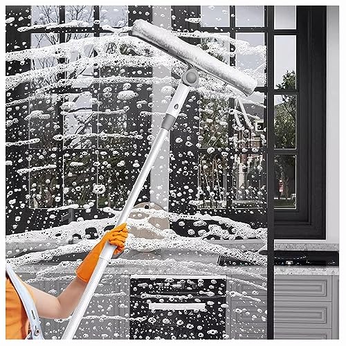 BLUEZY Fensterreinigungsstange 2 In 1 Universal Fensterwaschanlage, 1.2-3m Fensterputzer mit Teleskopstiel, 180° Profi Fensterreiniger Set für hohe Fenster, im Innen/Außenbereich 3m von BLUEZY