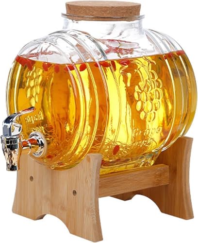 BLUEZY Getränkespender Aus Glas, Glasbehälter Mit Zapfhahn, Wasser Spender, Glas-Getränkespender Mit Auslaufsicherem Zapfhahn, Kaltgetränkekesselbehälter Für Kühlschrank, Eistee, Limonade 1L von BLUEZY