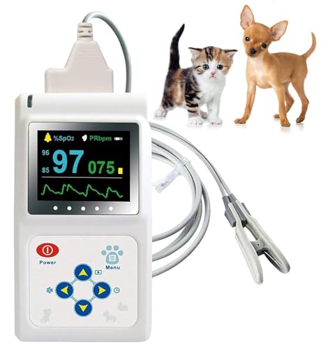 BLUEZY Tragbares Veterinär-Pulsfrequenzmessgerät, Veterinär-Pulsoximeter Mit Sonde Und USB-Kabel, Speicher- Und Wiedergabefunktion, Pulsfrequenzmessgerät Für Katzen/Hunde, Für Zuhause von BLUEZY