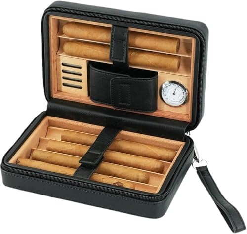 BLUEZY Zigarrenbox Mit Reißverschluss, Tragbarer Reise Humidor Für 6 Zigarren, Praktischer Zigarren-Humidor, Reisehumidor Zigarren, Zigarettenetui, Reisebox, Lederbox B von BLUEZY