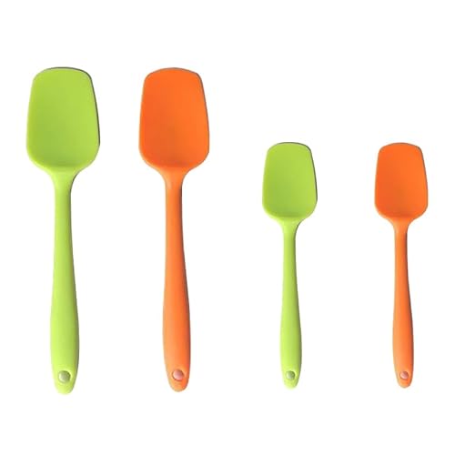 BLUGUL 4 Stück Silikon Löffel, Silikon Spatel für Kochen und Backen, Hochhitzebeständiger, Schaufelförmig, Groß und Klein (GN+OR) von BLUGUL