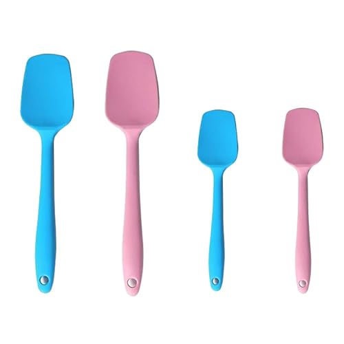 BLUGUL 4 Stück Silikon Löffel, Silikon Spatel für Kochen und Backen, Hochhitzebeständiger, Schaufelförmig, Groß und Klein (PK+BL) von BLUGUL