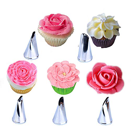 BLUGUL 5 Teiliges Rose Spritztüllen Set, Rosen Blütenblatt Icing Piping Düsen, Kuchen Einrichtungstipps, Rose von BLUGUL