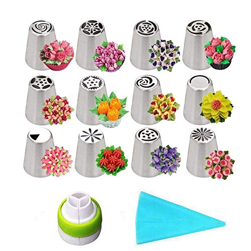 BLUGUL Russischen Spritztüllen Set, 12 Edelstahldüsen + 1 Spritzbeutel + 1 Koppler, für Kuchen, Torten, Keksen, Cupcakes Dekoration BLUGUL Russischen Spritztüllen Set, 12 Edelstahldüsen + 1 Spritzbeutel + 1 Koppler, für Kuchen, Torten, Keksen, Cupcakes Dekoration von BLUGUL