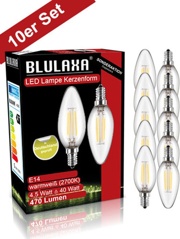 BLULAXA LED-Filament Retro Multi, E14, 10 St., Warmweiß, 10er-Set, Promotion-Pack Kerzenform, Filament, klar von BLULAXA