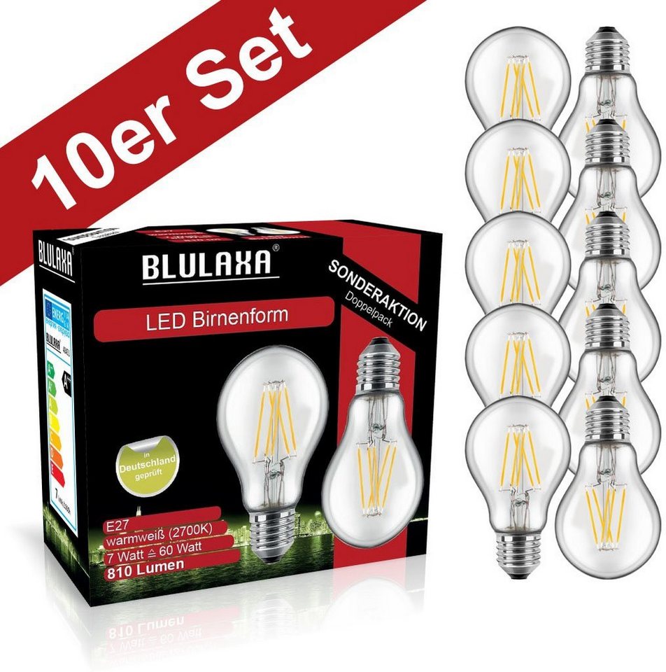 BLULAXA LED-Filament Retro Multi, E27, 10 St., Warmweiß, 10er-Set, Promotion-Pack Birnenform, Filament, klar von BLULAXA