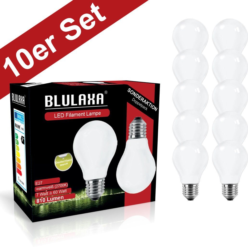 BLULAXA LED-Filament Retro Multi, E27, 10 St., Warmweiß, 10er-Set, Promotion-Pack Birnenform, Filament, opal von BLULAXA