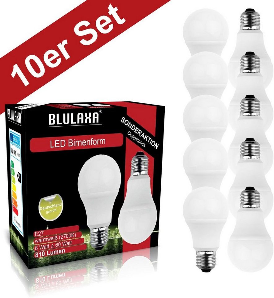 BLULAXA LED-Leuchtmittel SMD Multi, E27, 10 St., Warmweiß, 10er-Set, Promotion-Pack A60, SMD, klar von BLULAXA
