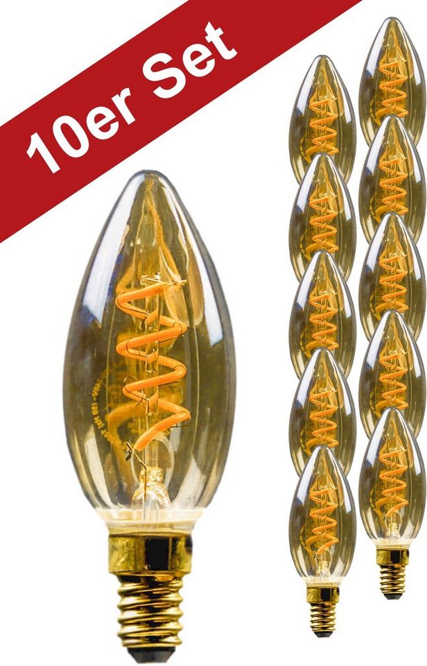 BLULAXA LED-Filament Vintage, E14, 10 St., Extra-Warmweiß, 10er-Set, Goldglas, superwarmweis von BLULAXA