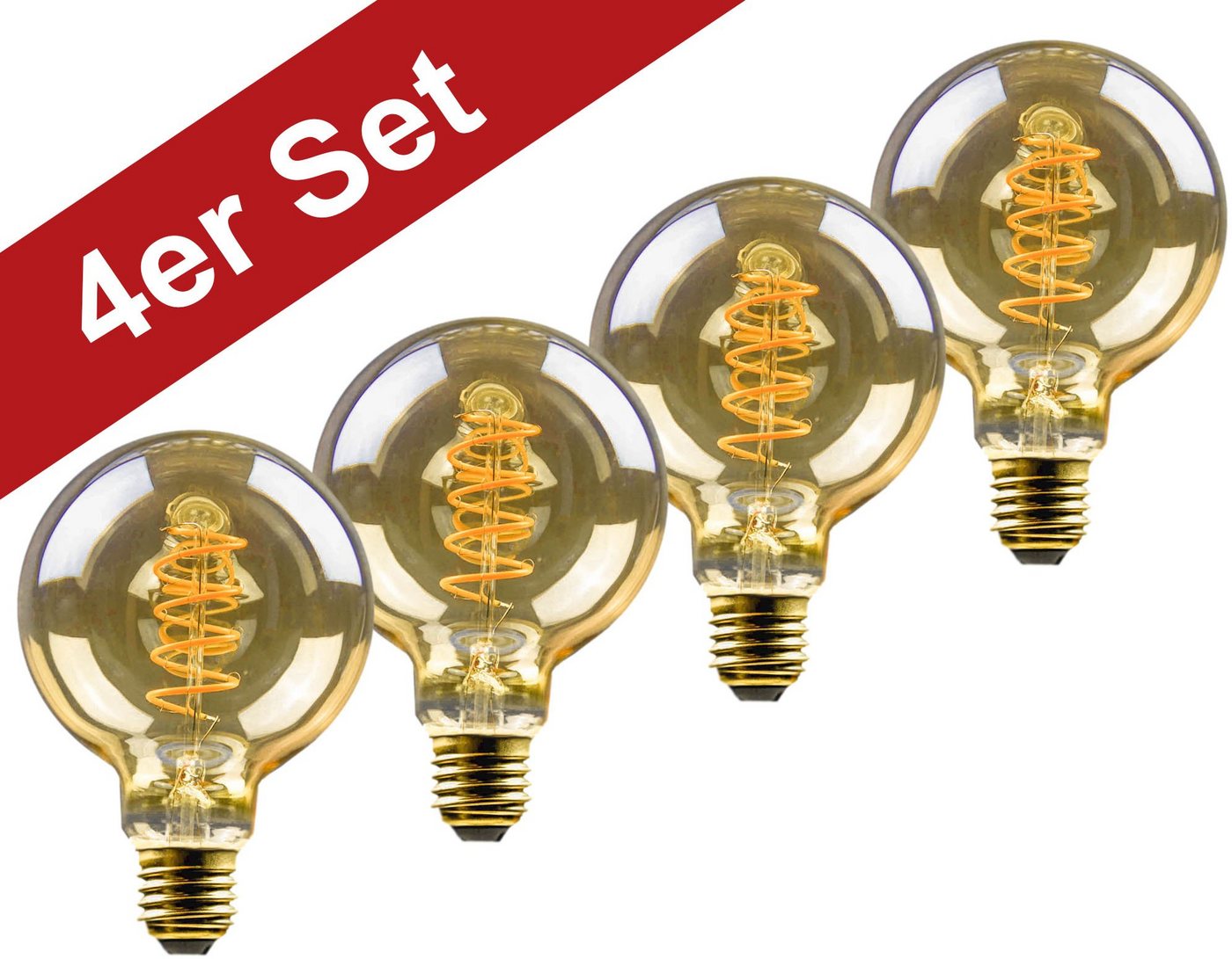 BLULAXA LED-Filament Vintage, E27, 4 St., Extra-Warmweiß, 4er-Set, Vintage Globe, 95 mm, gold, superwarmweis von BLULAXA